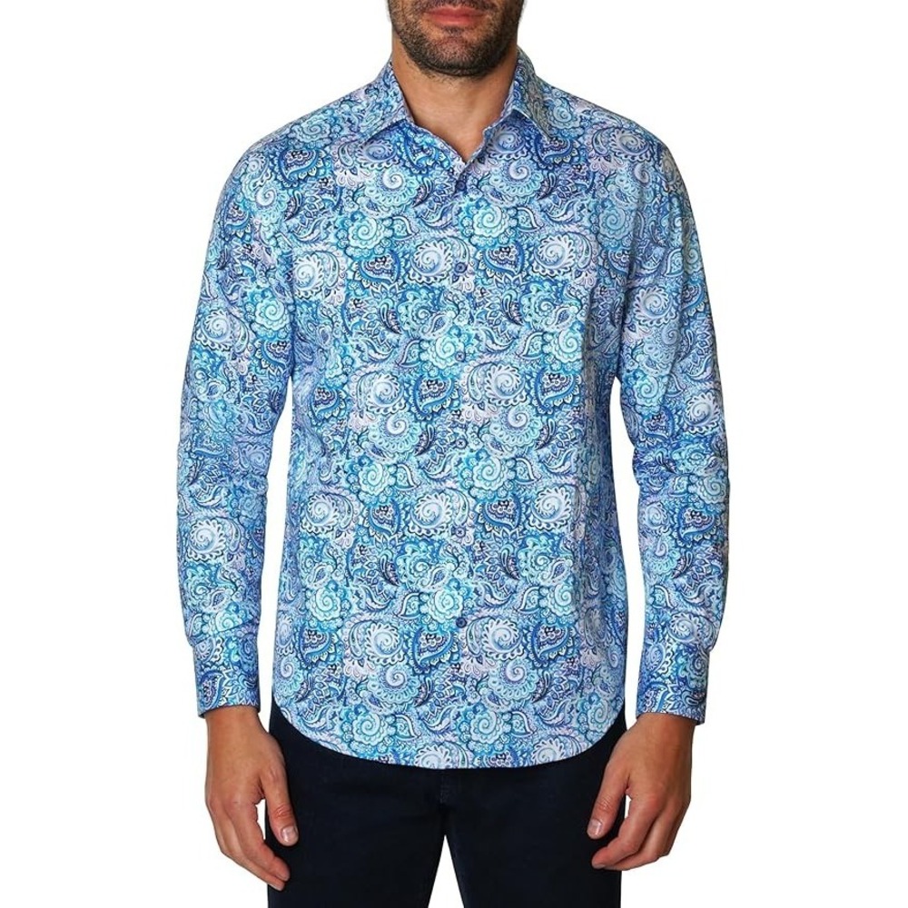 Robert Graham Larson Button Down Blue Paisley Print Classic Fit Cotton NWT $238
